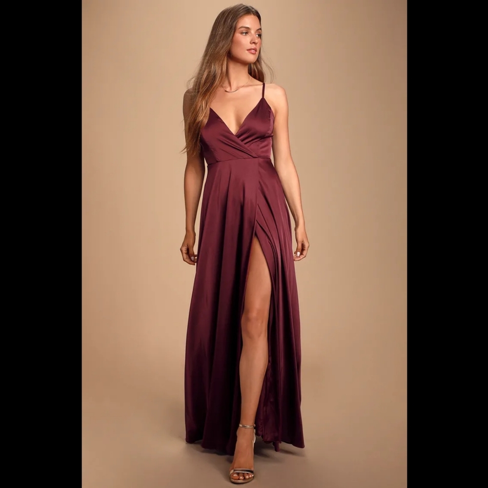 Lulus Ode To Love Burgundy Satin Maxi Dress
